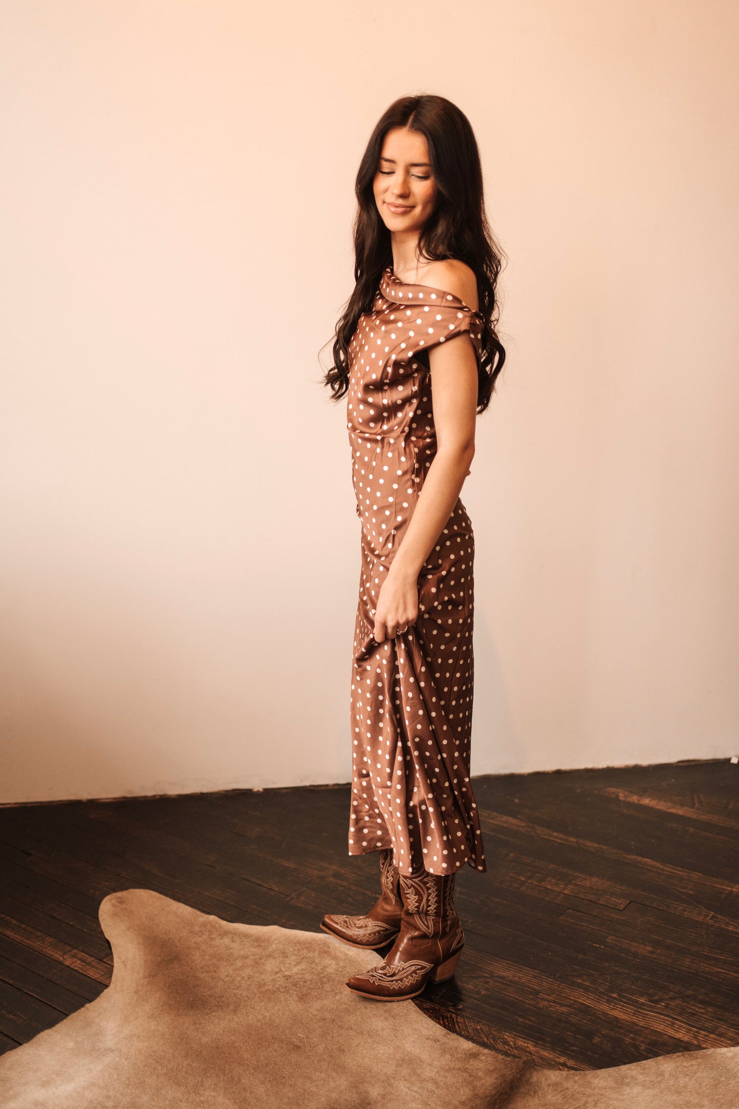 Chocolate Satin Polka Dot Dress