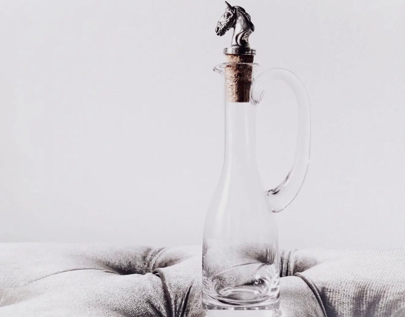 Cruet bottle with horse head cork stopper
