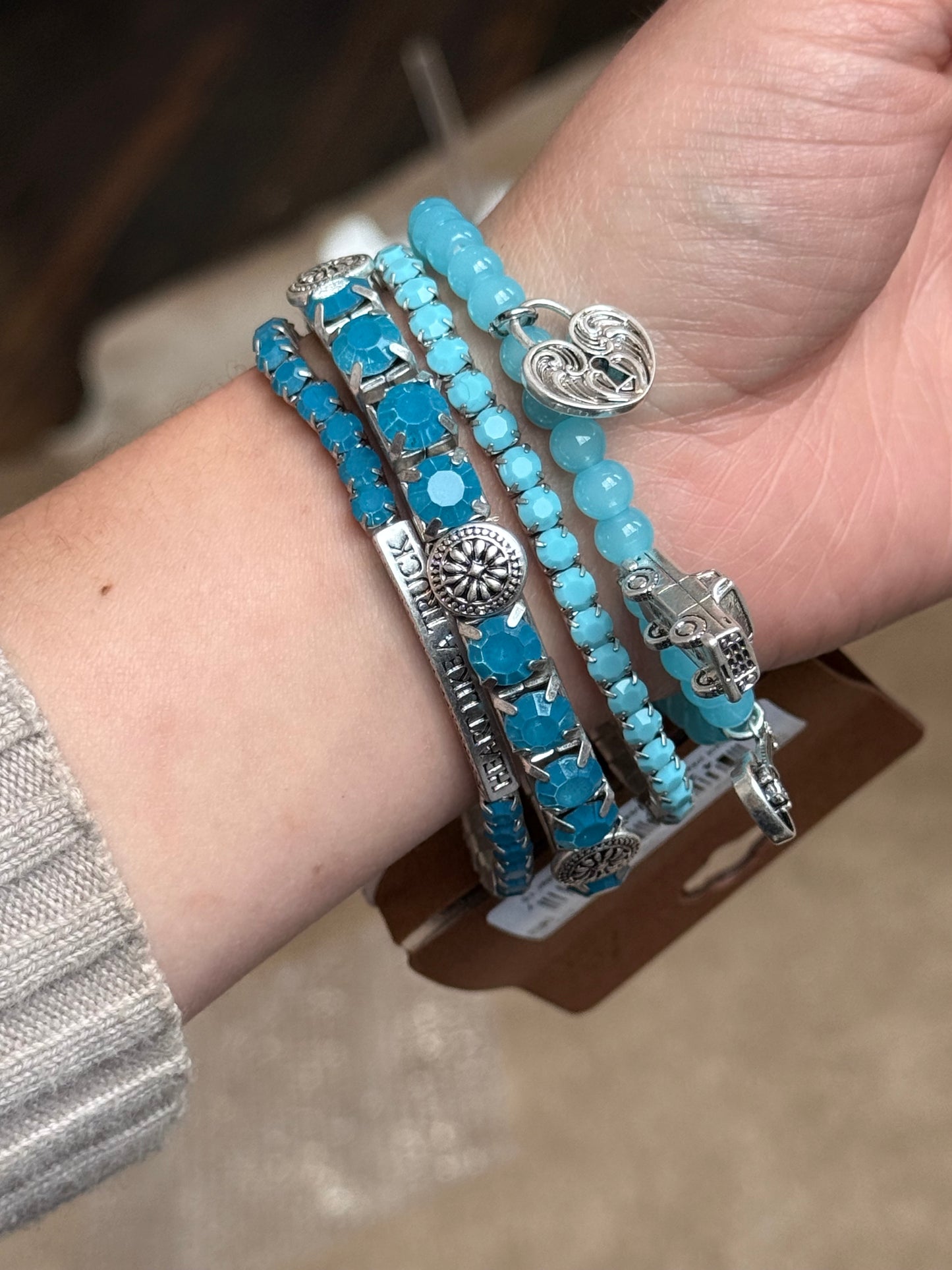 Lainey Wilson Blue Stone Heart Like A Truck Stretch Bracelets
