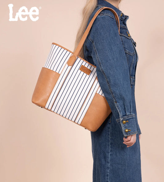 LEE Stripe Collection Shoulder Denim Canvas Tote Bag