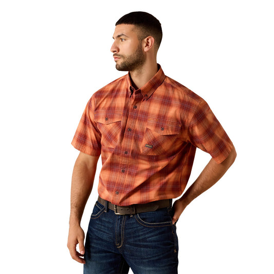 Ariat Men's Rebar DuraStretch Short Sleeve Work Shirt Sunset Orange