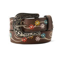 Ariat Girls Flower Leather Belt Brown