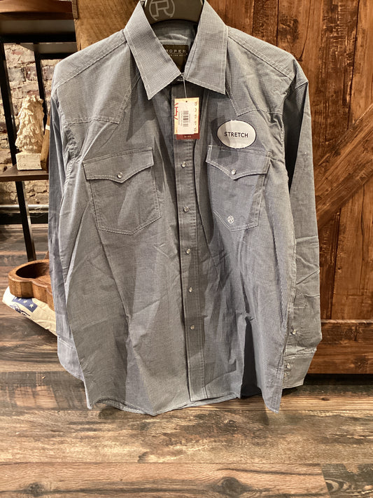 Roper Men's Stretch Minicheck Navy Snap Up