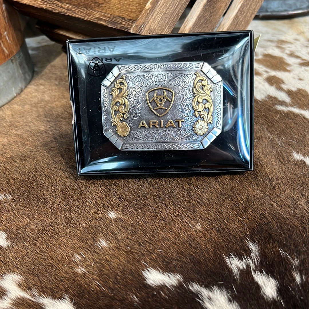 Ariat Floral Engraved Silver & Gold Belt Buckle