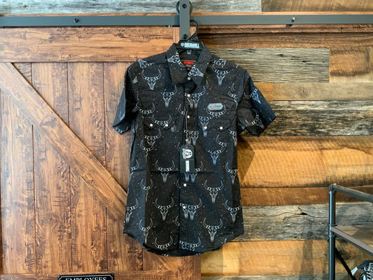 Dale Longhorn Print Short Sleeve Snap Up