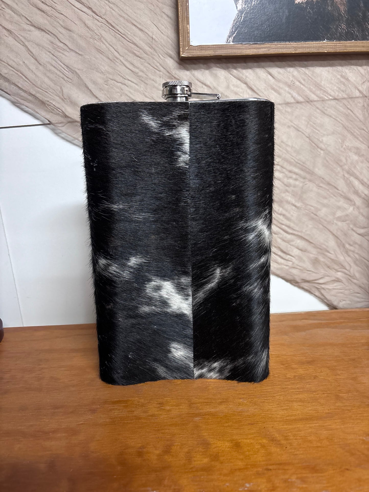 Cowhide Stainless Steel Flask 64oz Dark Chocolate
