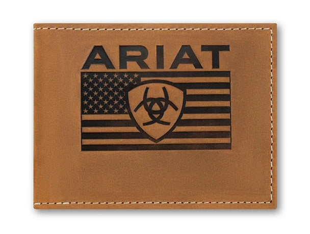 ARIAT BIFOLD EMBOSSED MEDIUM BROWN WALLET