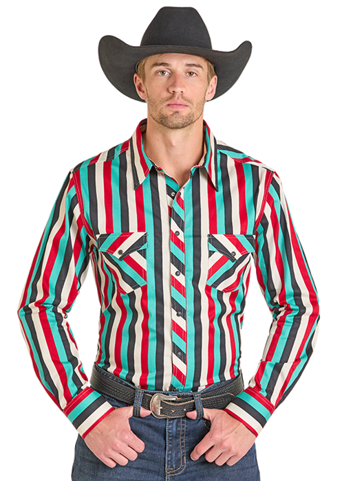 Black & Turquoise Stripe Snap Up