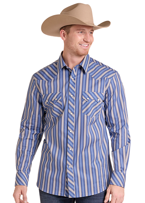 Blue Stripes Men's Snap Up