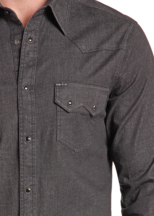 Koe Black Denim Solid Snap Up