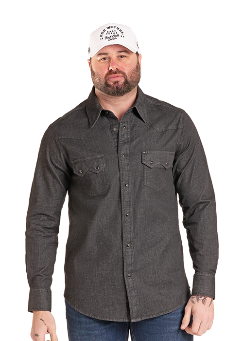 Koe Black Denim Solid Snap Up