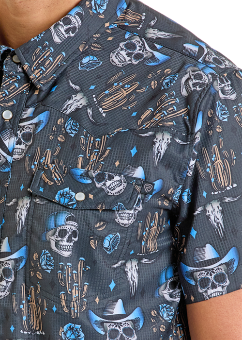 skull dress shirt Men's TEK Western Skull Short Sleeve Shirt M