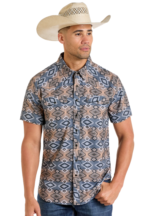 Men's Aztec Blues Print Short Sleeve Shirt