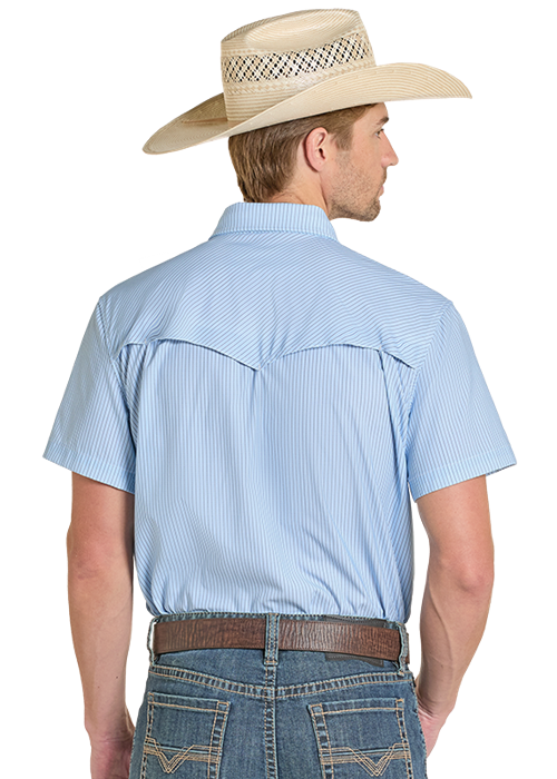 Tex Tek Western Snap Up Powder Blue Stripe