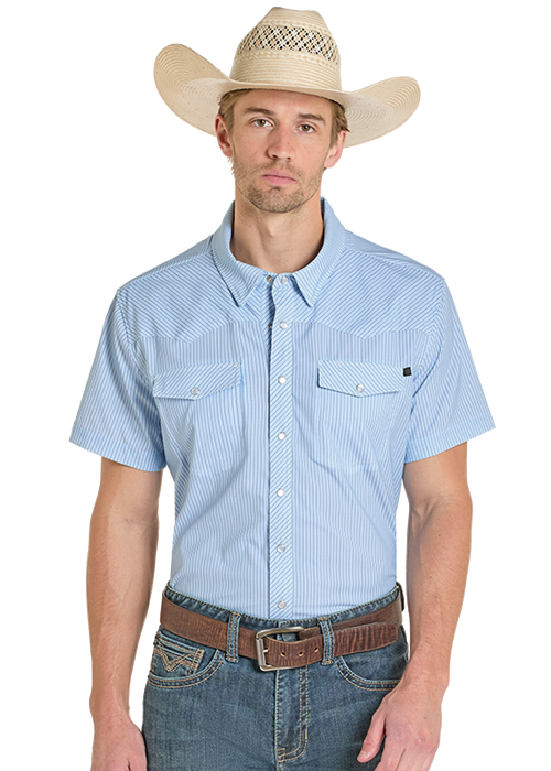 Tex Tek Western Snap Up Powder Blue Stripe