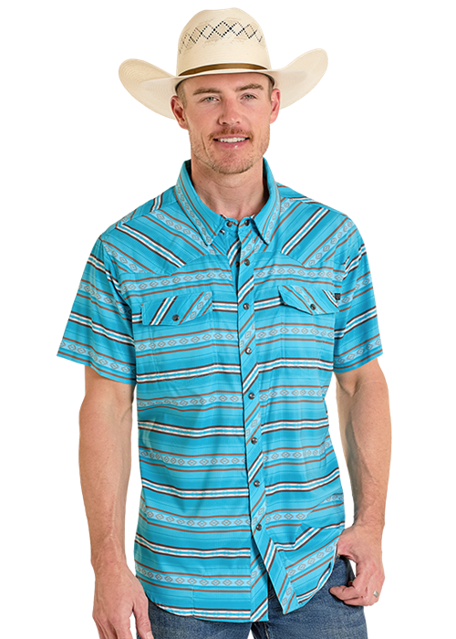 Tex Tek Western Snap Up Peacock Stripe