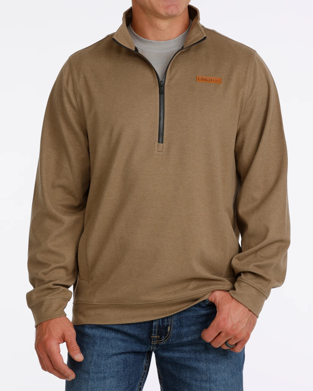 Cinch Brown Zip Knit Pullover