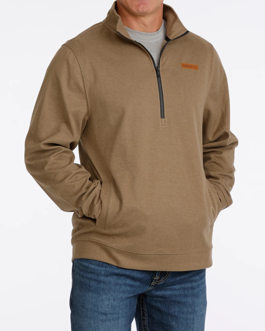 Cinch Brown Zip Knit Pullover