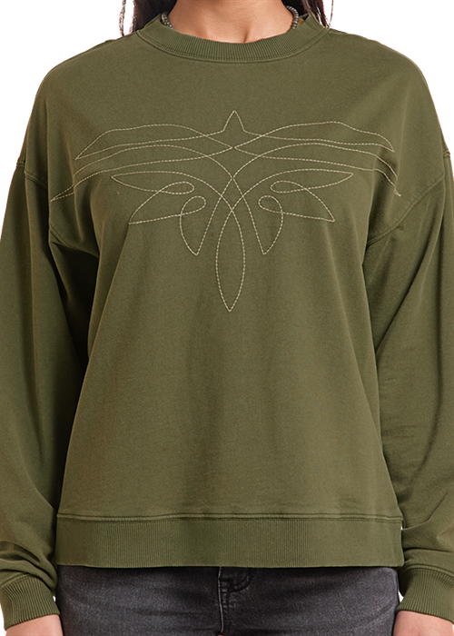 Olive Bootstitch Fleece Crew