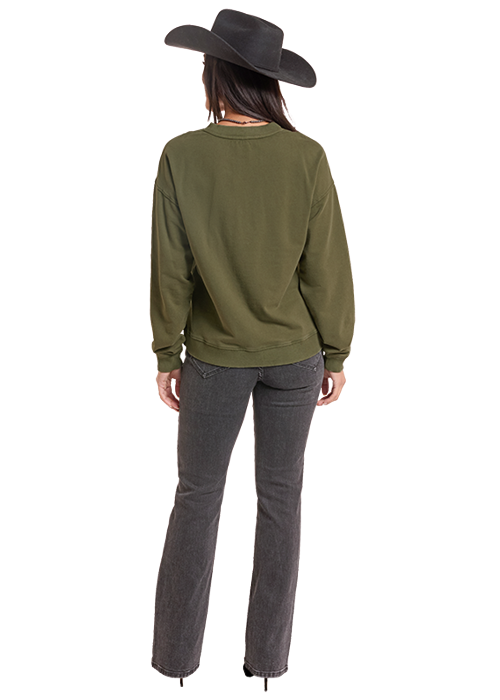 Olive Bootstitch Fleece Crew