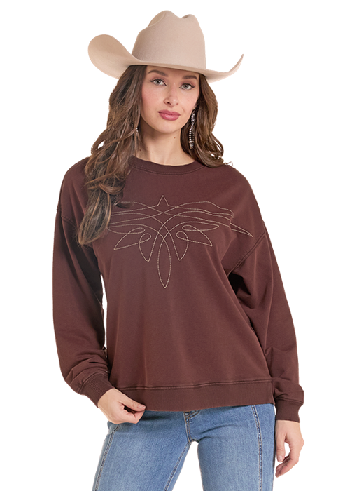 Chocolate Bootstitch Fleece Crew