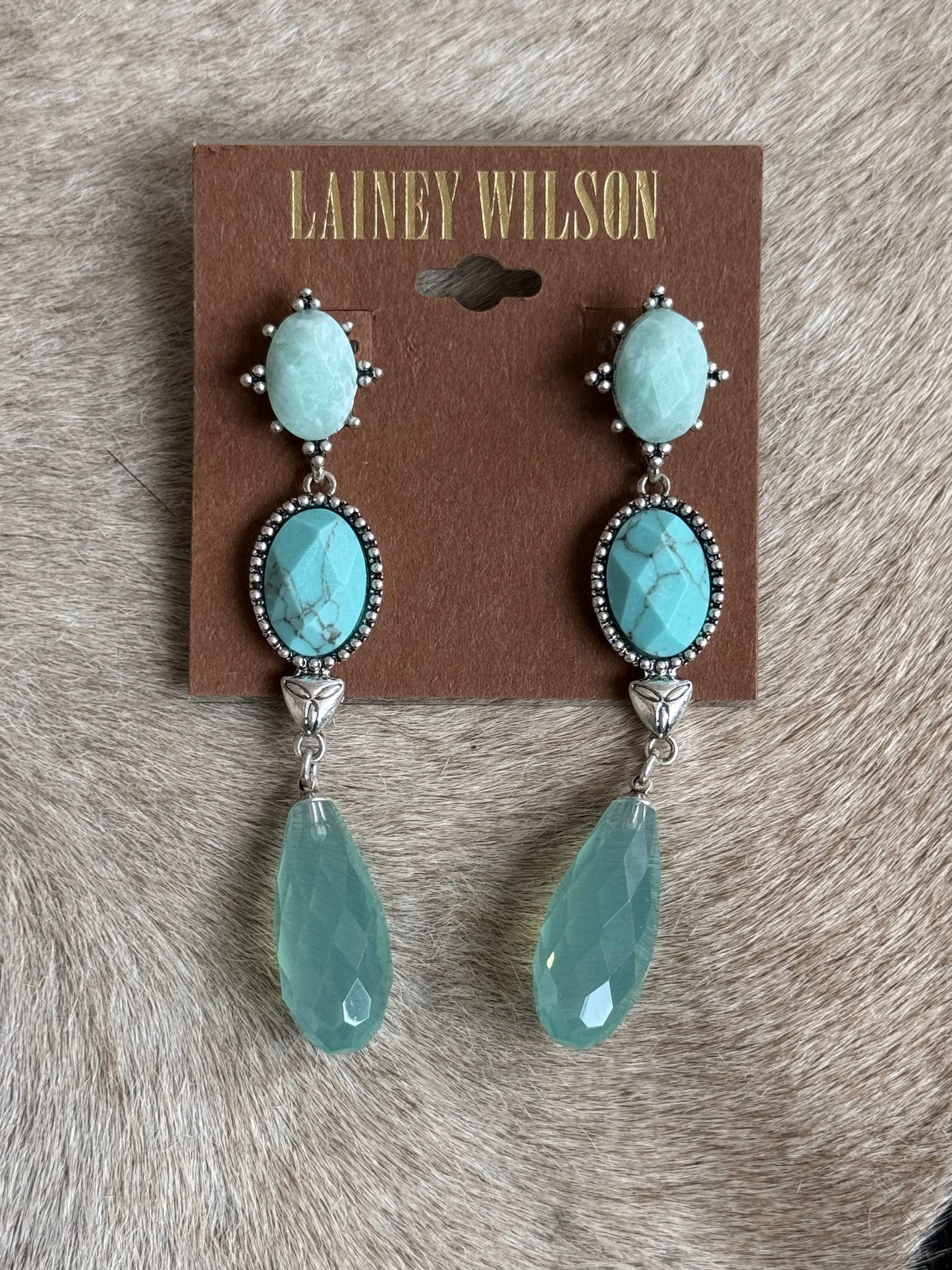 Lainey Wilson Silvertone Turquoise Earrings