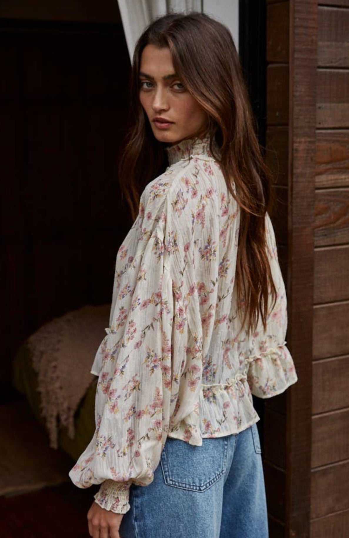 Floral Mock Neck Blouse