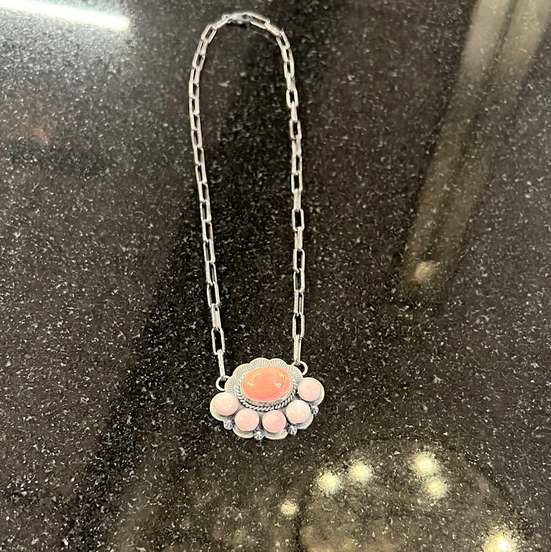 Pink Coral Half Cluster Necklace