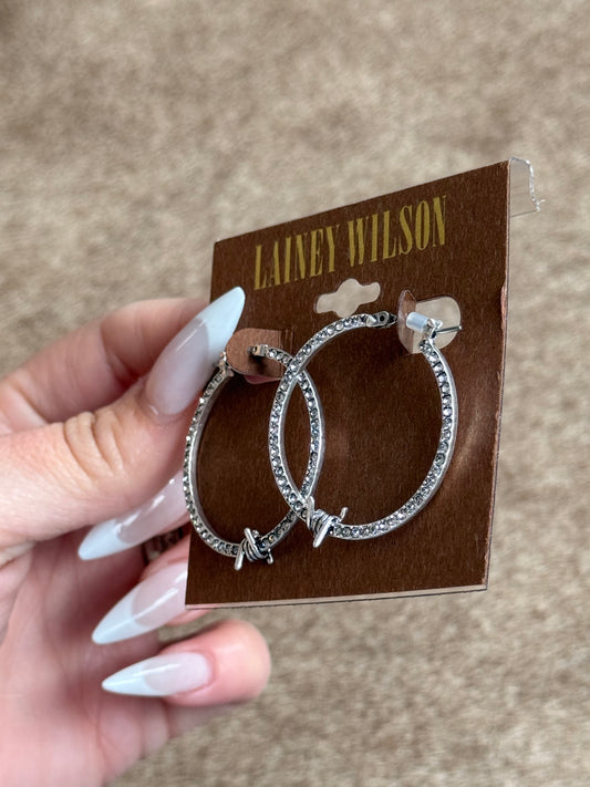 Lainey Wilson 34mm Pave Barb Wire Hoop Earring