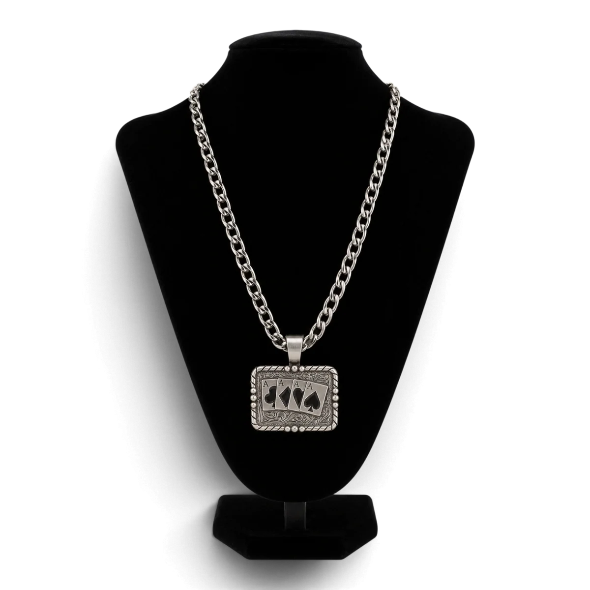 Silver Strike 24" Rope Edge Aces Necklace