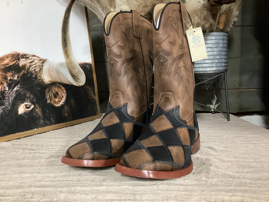 Big Kids Footwear Black/Tan Faux Leather Patchwork