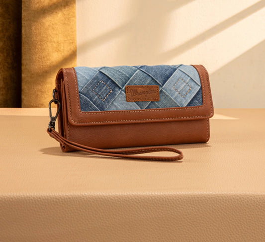 Wrangler Denim Woven Tri-Fold Wristlet/Wallet -Jean