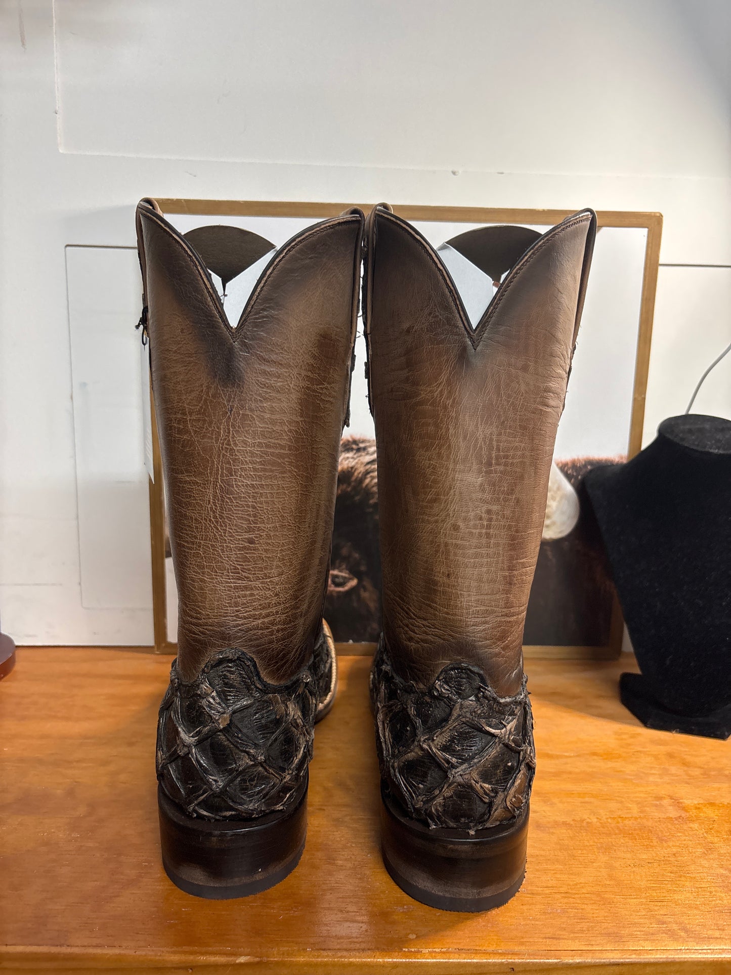 Black Jack Pirarucu Fish Cracked Earth Brown Boots