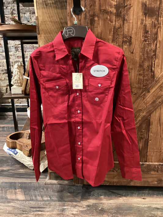 Roper Women's Solid Stretch Poplin Red Snap Up