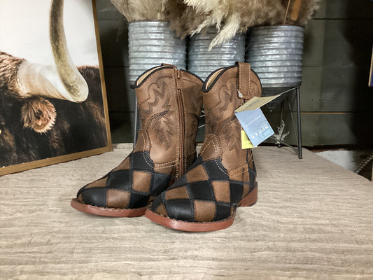 Toddlers Footwear Black/Tan Faux Leather Patchwork