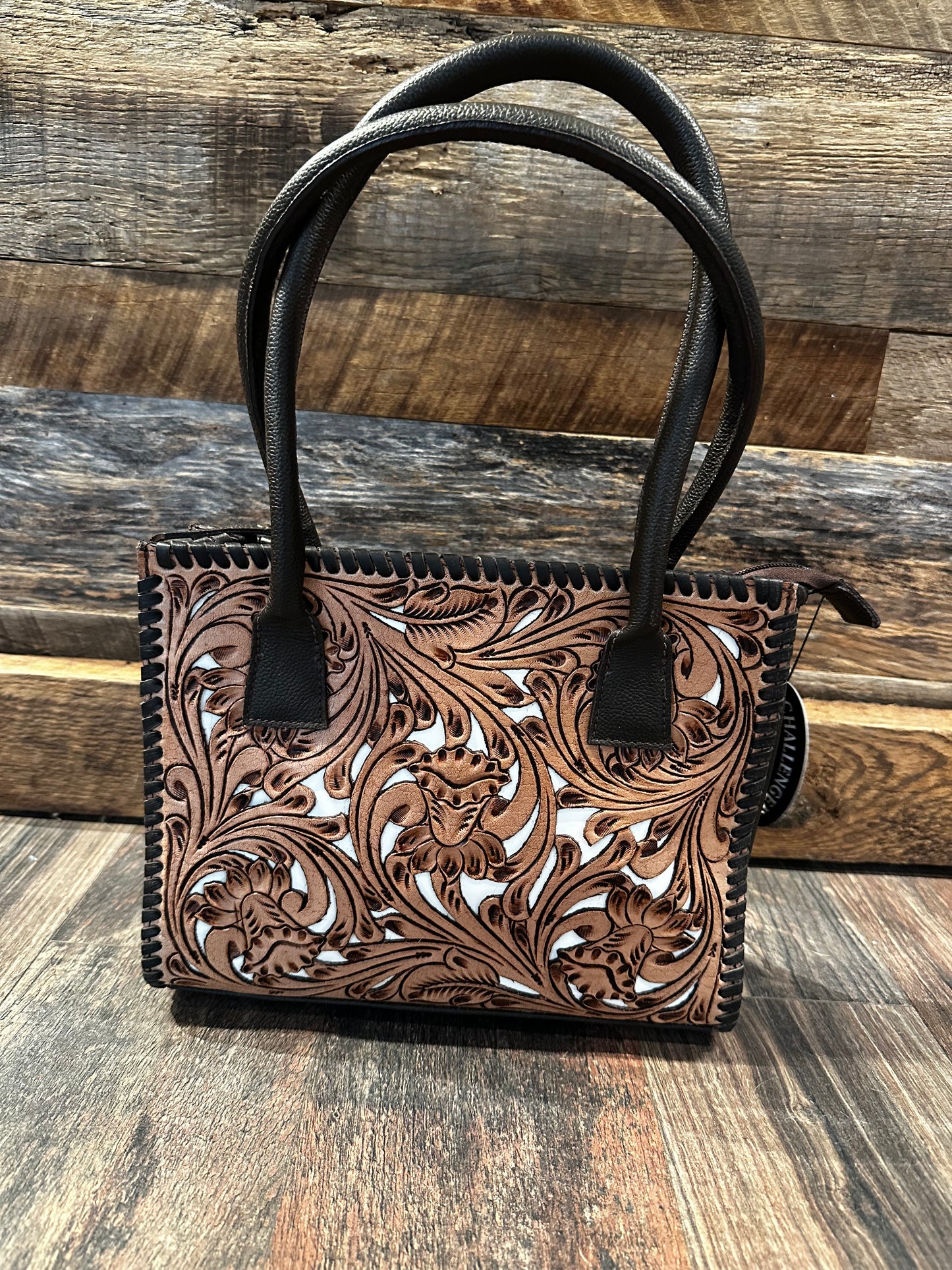 Black And White Tooled Inlay Purse