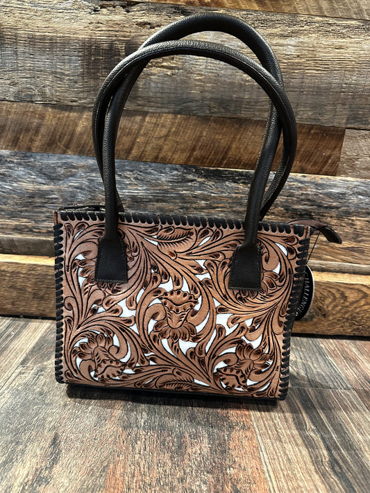 Black And White Tooled Inlay Purse