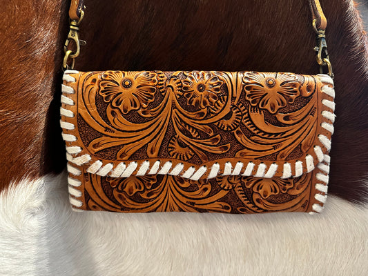 Tooled White Stitched Crossbody