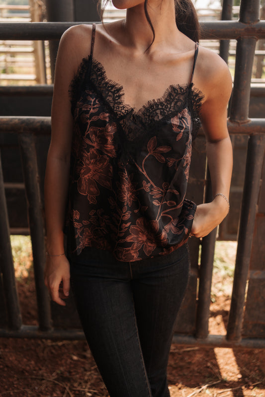 Tallula Floral Black Lace Tank