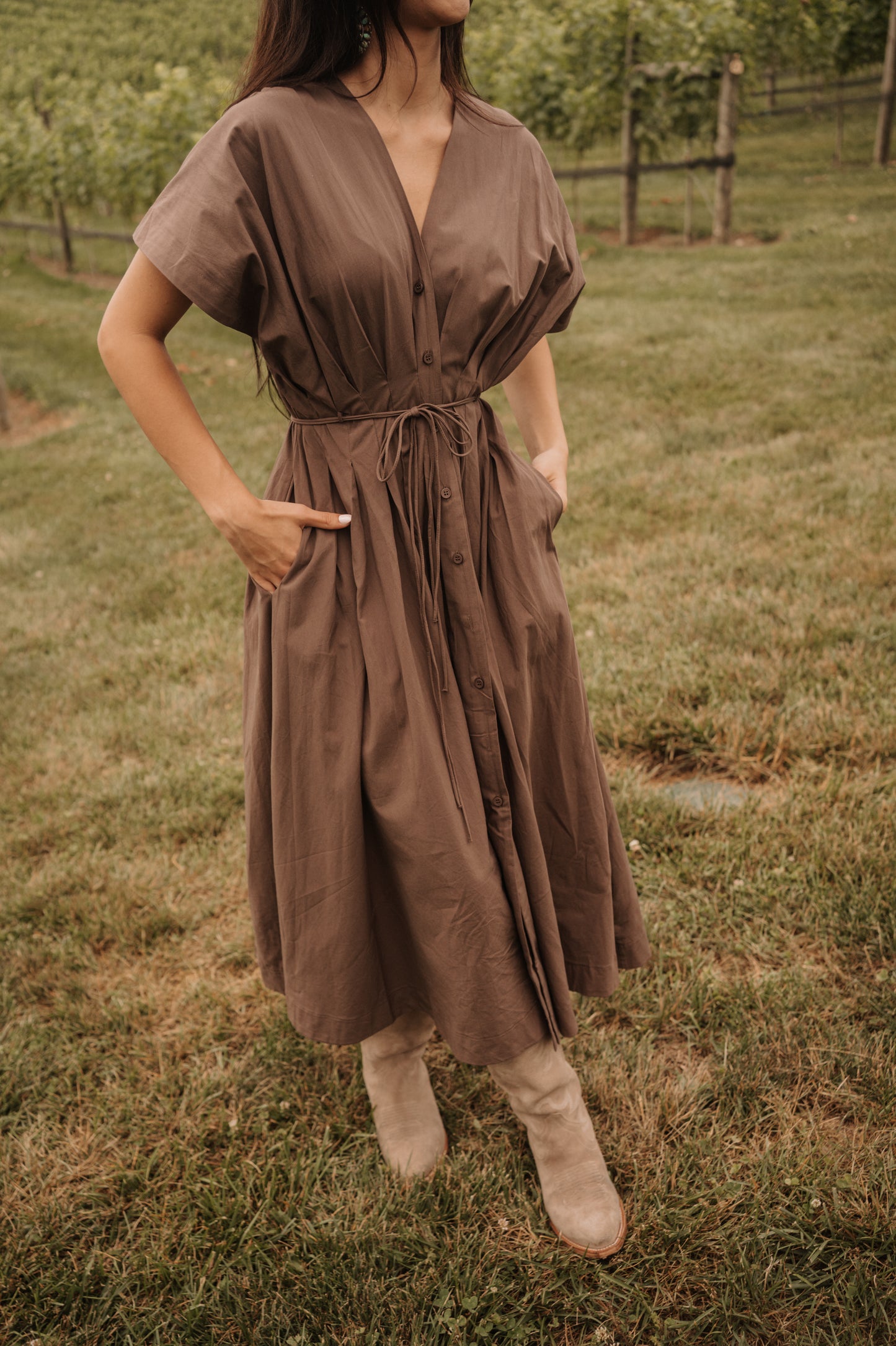 Cocoa Tucked Waist Dress