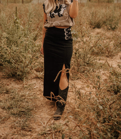 Bestie Black Denim Maxi Skirt