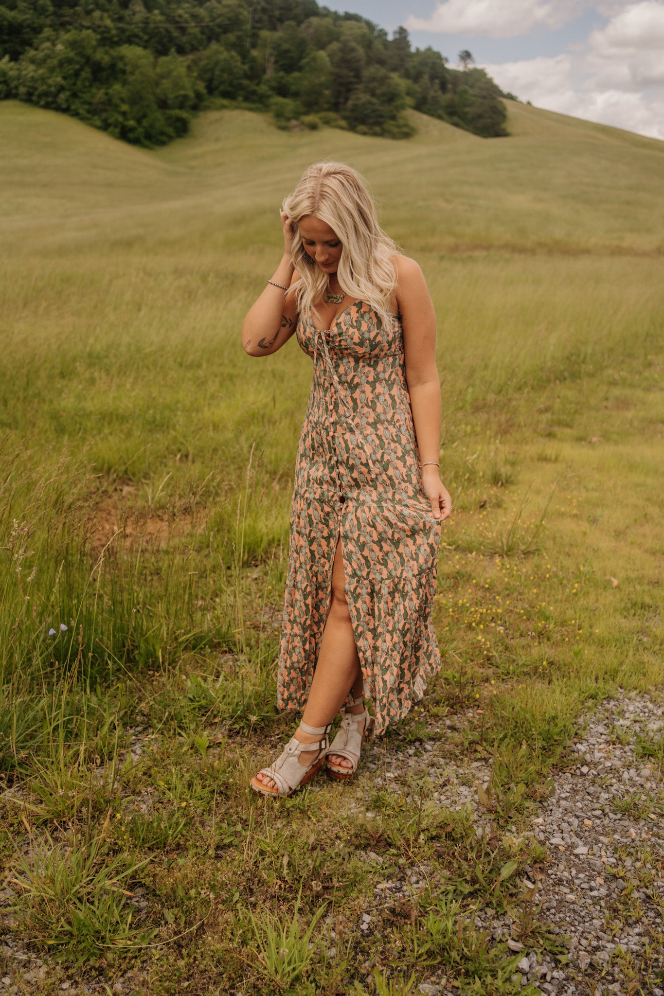 Cactus Print Midi Dress