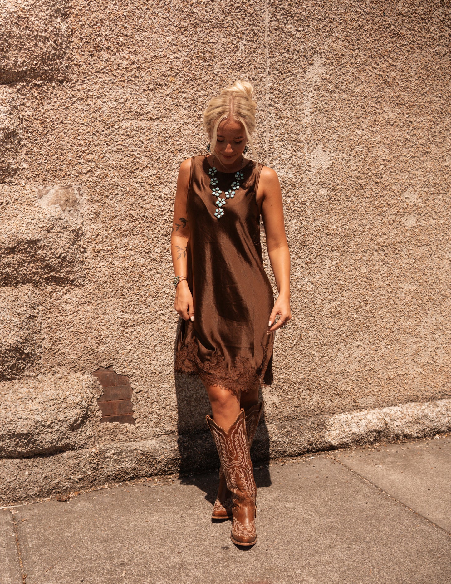 Adeline Brown Lace Dress