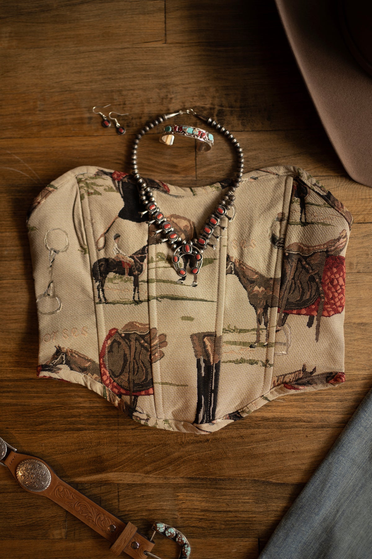 Ivory Woven Horse Corset Top