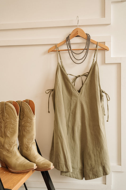 Take the Plunge Shorts Romper Olive