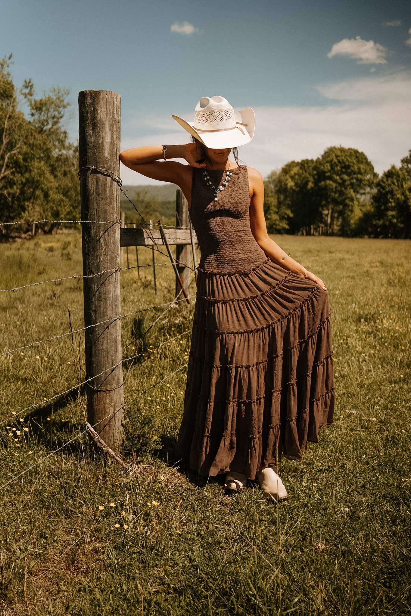 Boho Cocoa Chiffon Maxi Dress