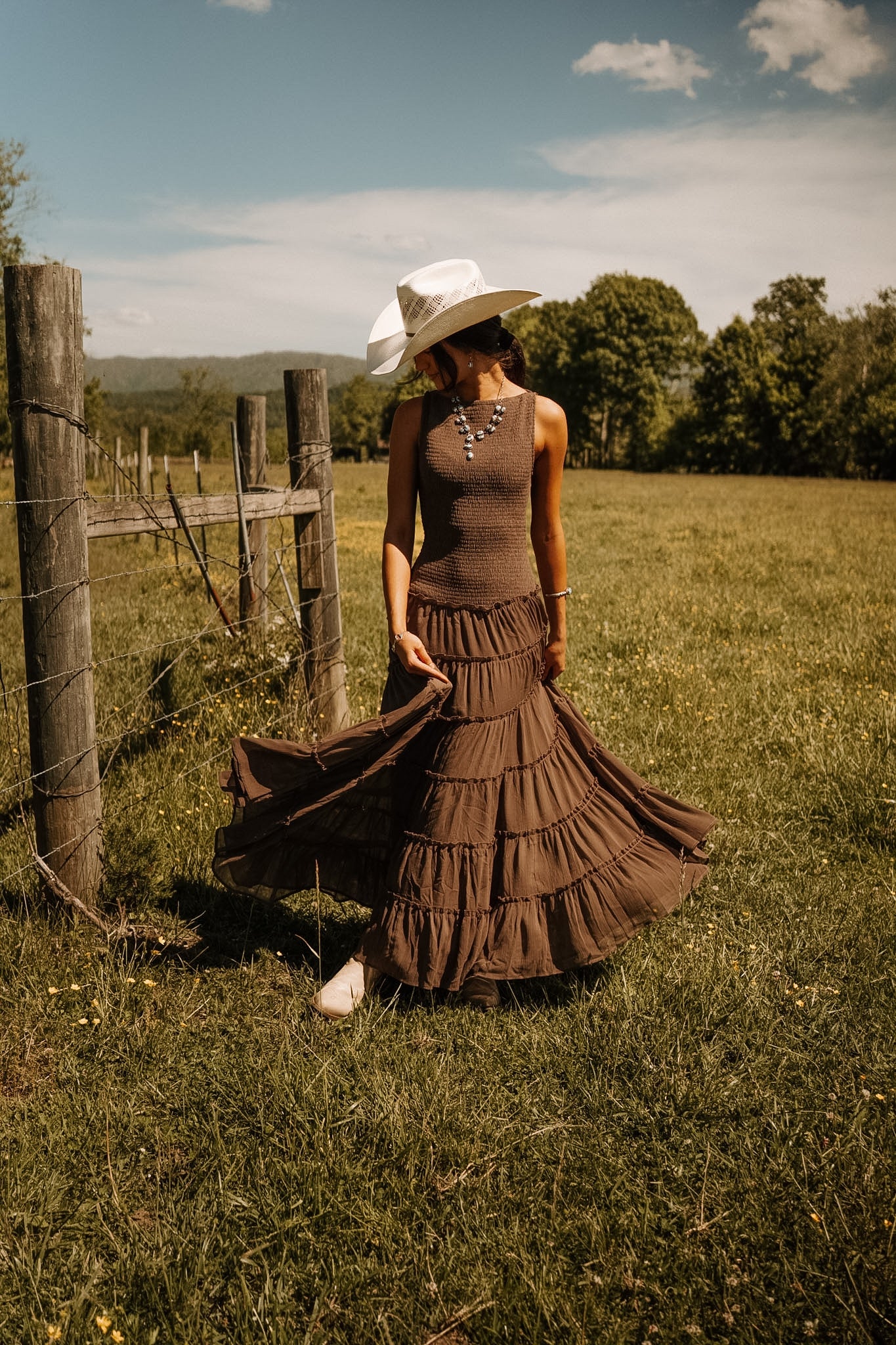 Boho Cocoa Chiffon Maxi Dress