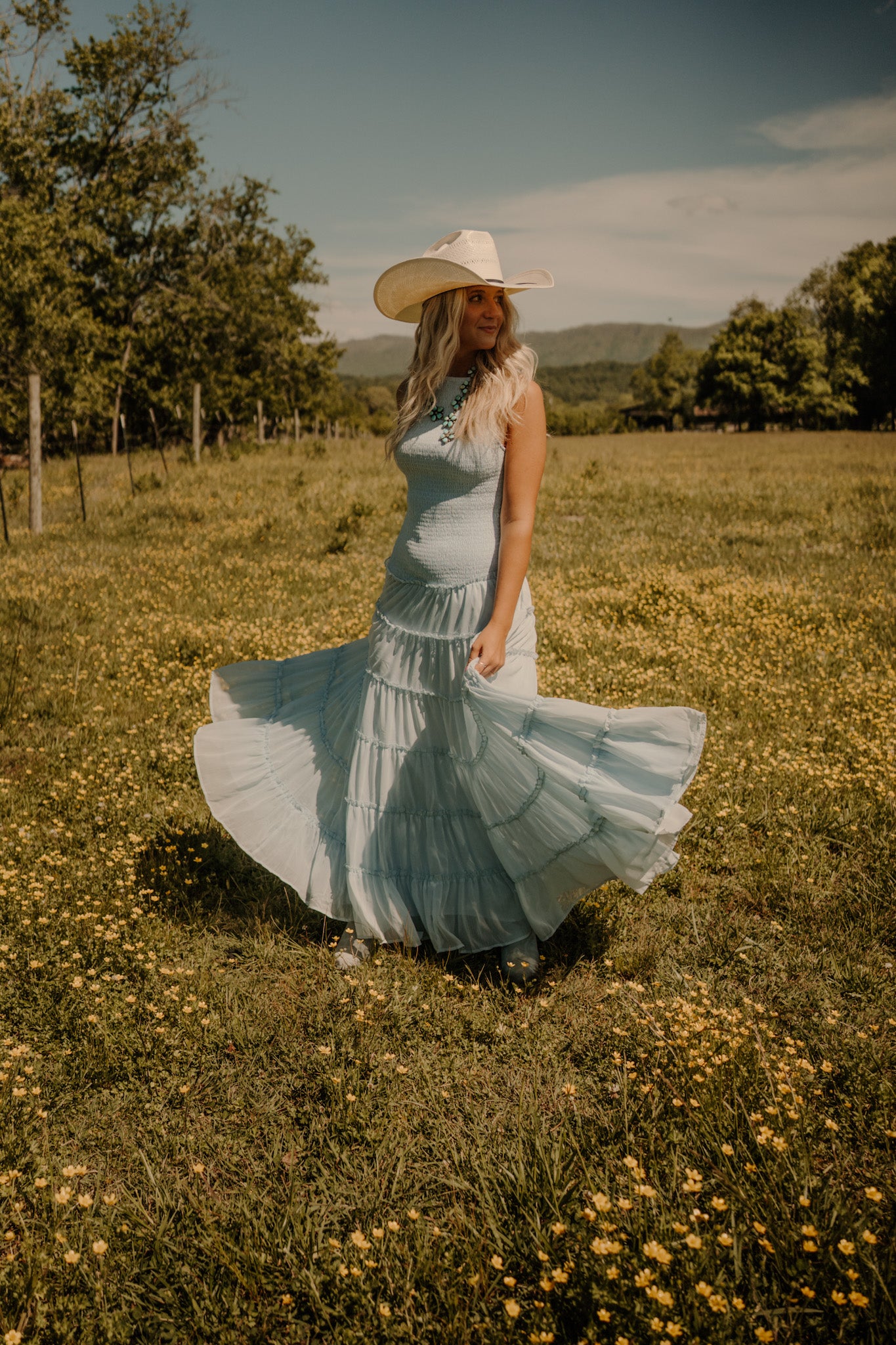 Boho Powder Blue Chiffon Maxi Dress