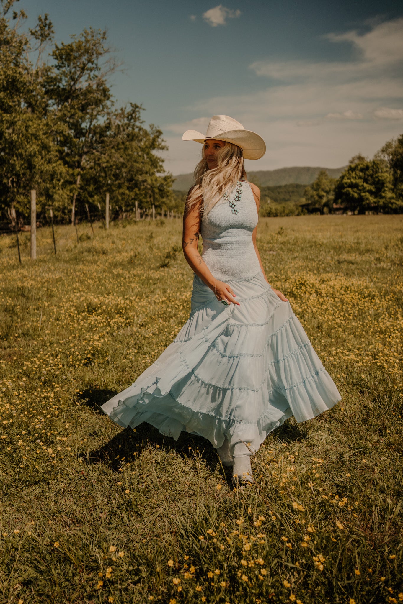 Boho Powder Blue Chiffon Maxi Dress