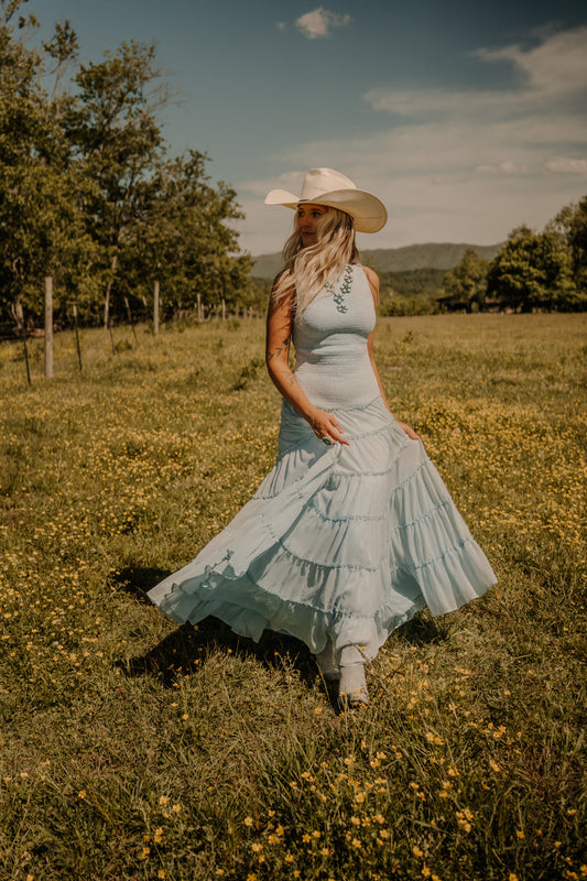 Boho Powder Blue Chiffon Maxi Dress